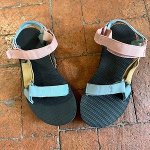 Multi color platform teva sandals